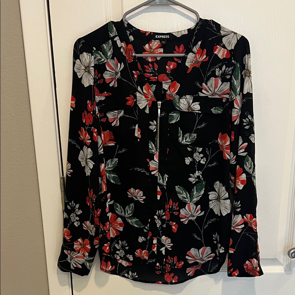 Express Black and Red Floral Blouse